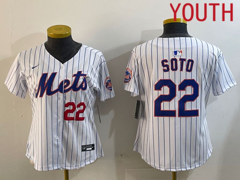 Youth New York Mets #22 Soto White Stripe Game 2024 Nike MLB Jersey style 2